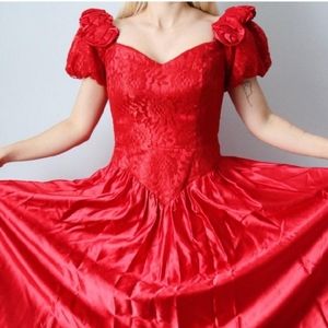 Vintage Red Silk 80s Gown